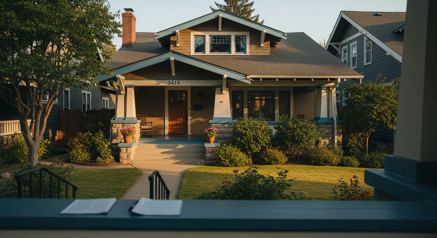Real estate agent reviewing Minnesota seller disclosure requirements 2026 paperwork at a desk with a residential home visible through the window