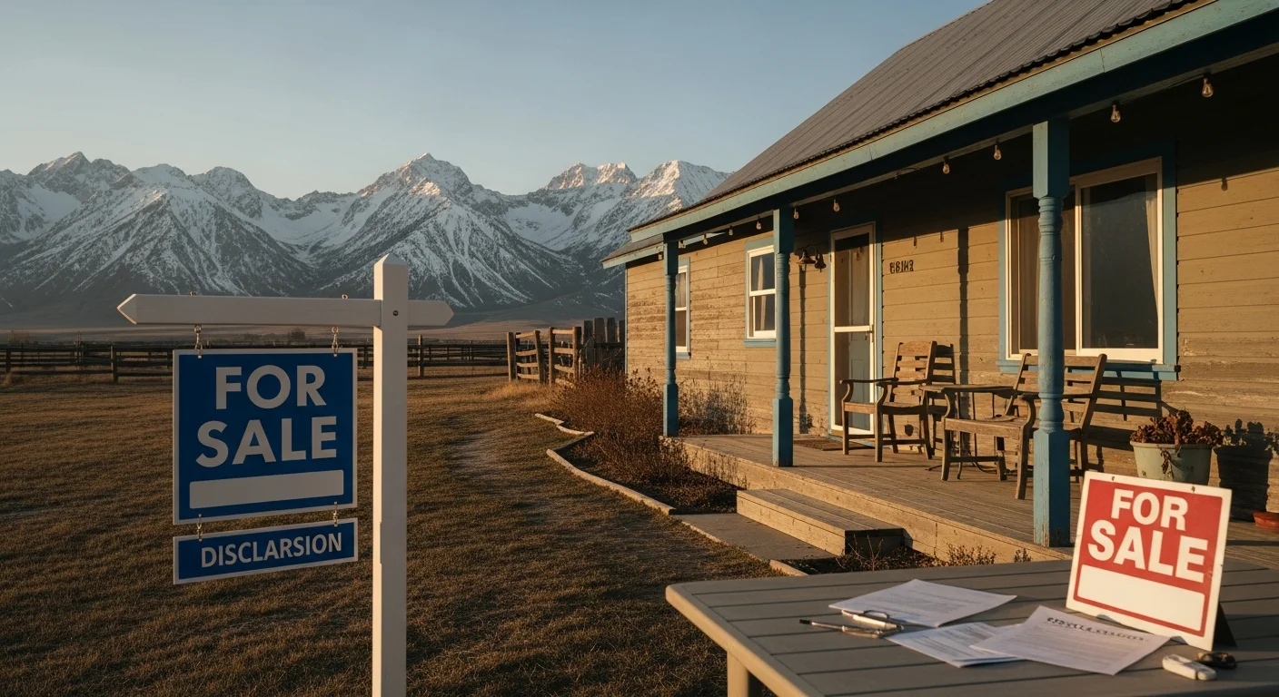 A Montana ranch-style home with the Rocky Mountains in the background, representing Montana seller disclosure requirements 2026