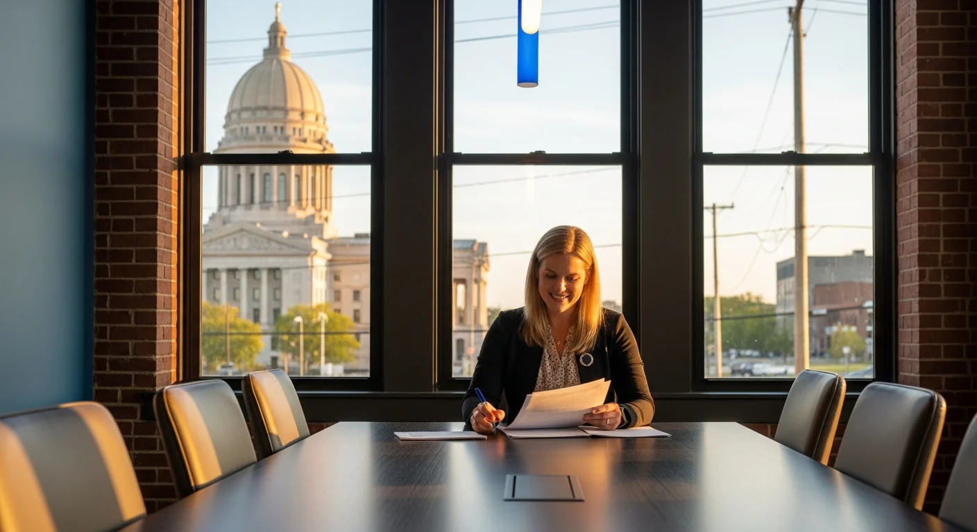 Agent reviewing Nebraska agency disclosure requirements 2026 documents in a brick-walled Omaha real estate office
