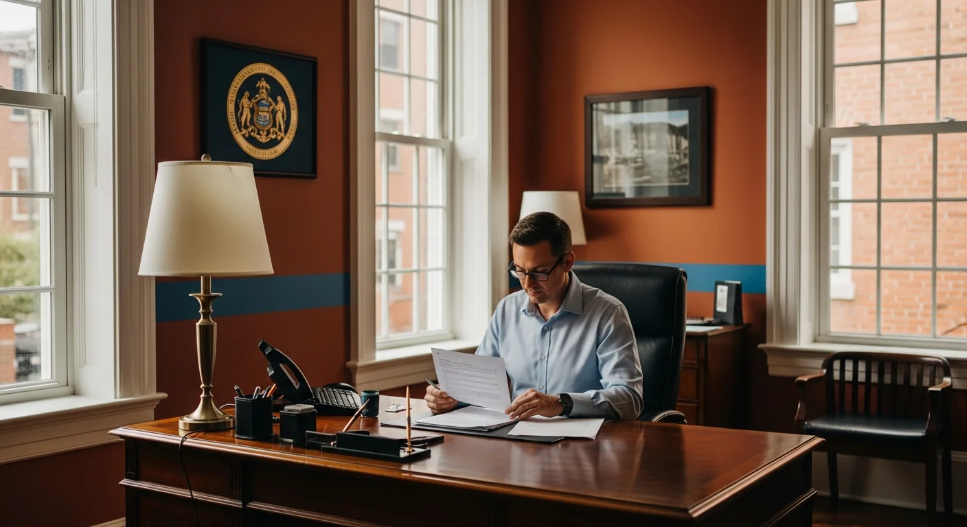 Pennsylvania agency disclosure requirements 2026 illustrated by a broker reviewing disclosure forms in a historic Philadelphia brownstone office
