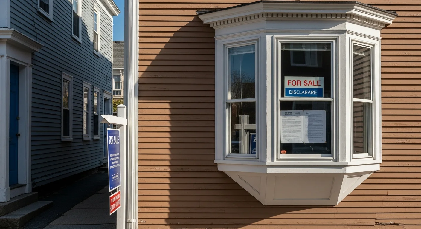 A colonial-era Rhode Island home with seller disclosure documents on a porch table representing Rhode Island seller disclosure requirements 2026